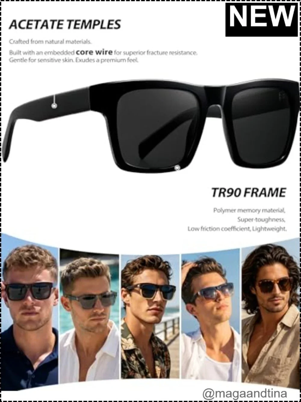 Oversized Acetate Square Sunglasses Polarized UV Protection
